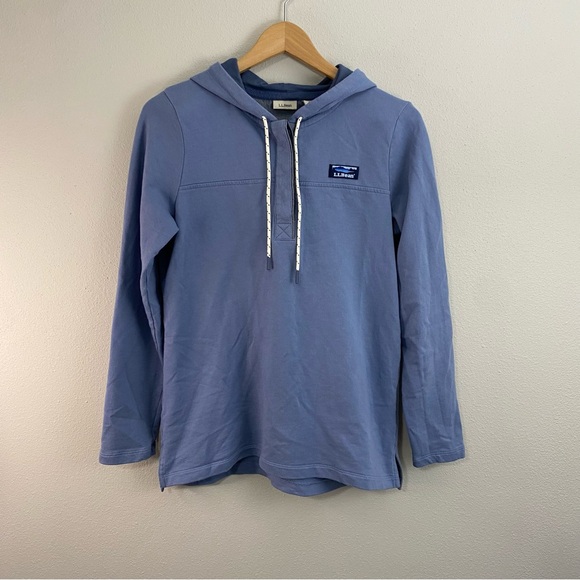 L.L. Bean Tops - LL Bean Blue 1/4 Button Up Pullover Hoodie Sweatshirt Women’s Small